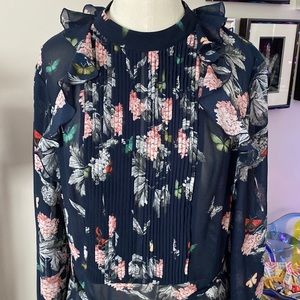 Ted Baker Size 3 Dress floral with butterflies. Navy/Pink